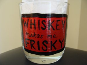 Whiskey Makes Me Frisky Hand Painted Lowball Glass