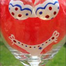 Patriotic Red White & Blue Polka Dot Bikini 3D Boobs Hand Painted Wine Glass