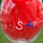 Patriotic Red White & Blue Polka Dot Bikini 3D Boobs Hand Painted Wine Glass