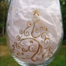 Sparkle Christmas Tree Holiday Hand Painted Wine Glass