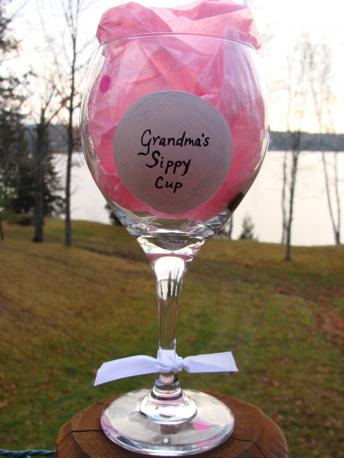 Grandma's Sippy Cup Hand Painted Wine Glass