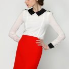 Size Asian L (US M(8-10),UK 10, AU 12) - FINEJO Elegant Women's Top Long Sleeve White Chiffon Blouse