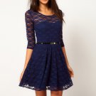 Size Asian S (US S(2) ,UK 2, AU 4) - Ladies Round Neck Lace Dress With Belt