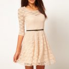Size Asian L (US M(8-10),UK 10, AU 12) - Ladies Round Neck Lace Dress With Belt