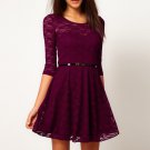 Size Asian L (US M(8-10),UK 10, AU 12) - Ladies Round Neck Lace Dress With Belt
