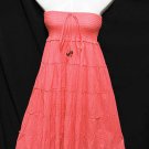 #6972 Coral Rose-Color Summer Cotton Convertible Maxi Skirt Size S-M-L