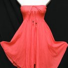 #6958 Coral Red-Color Summer Cotton Convertible Maxi Skirt Size S-M-L