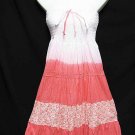 #6963 Floral,Coral Red-Color Summer Cotton Convertible Maxi Skirt Size S-M-L