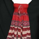 #6968 Paisley,Red-Color Summer Cotton Blend Convertible Maxi Skirt Size S-M-L