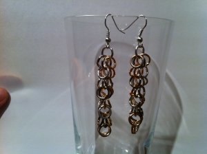 Shaggy Copper/Brown/Silver Chainmail earrings