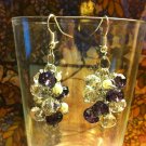 purple, crystal, pearl grape cluster earrings