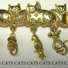 Signed AJC Cats Cat Bar Pin with Dangling Charms