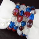 Patriotic Glass Bead Wide Wrap Bracelet Red White and Blue