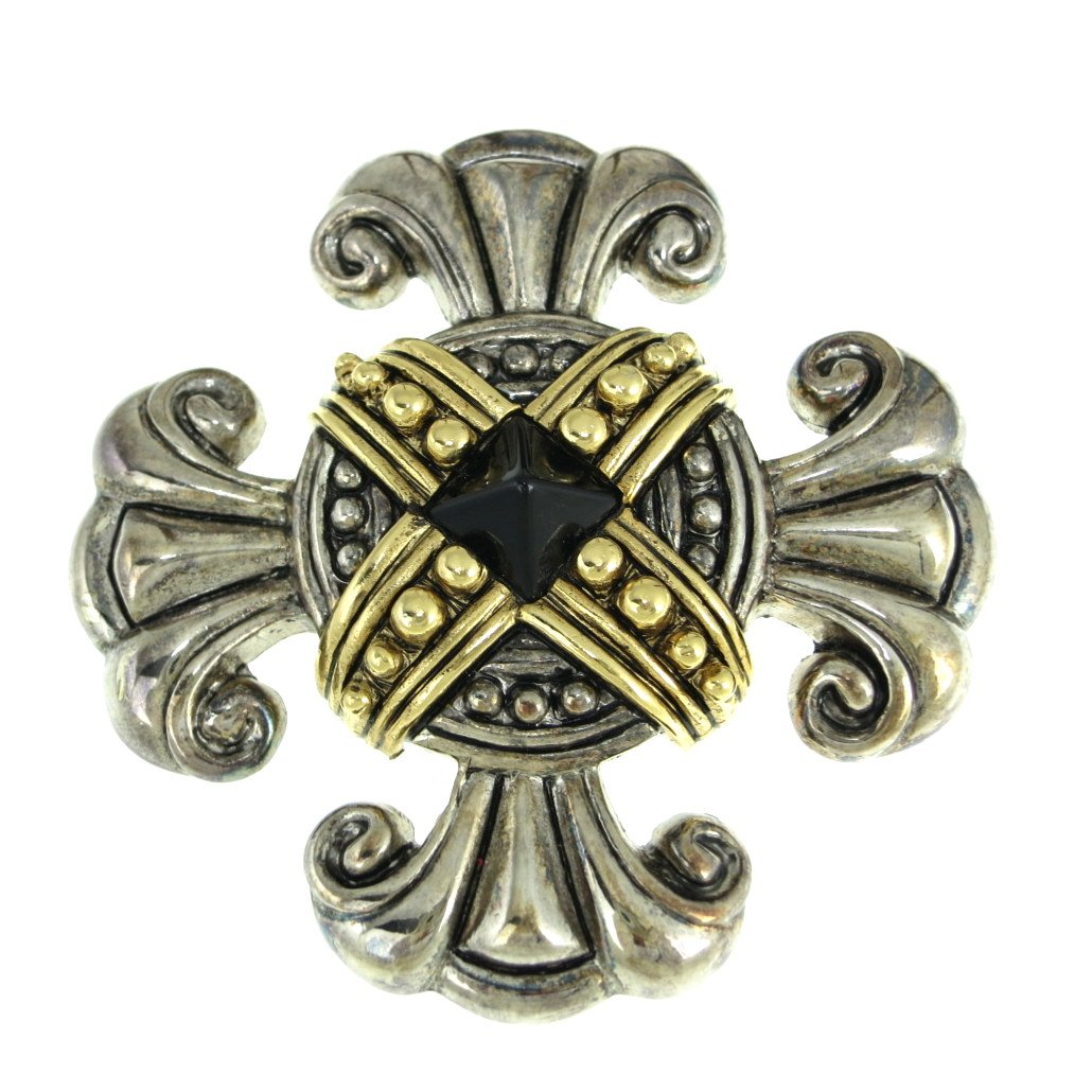 Maltese Cross Brooch Black Onyx Two Tone Premiere Designs