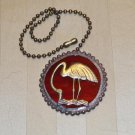 Fan / Ceiling Light Chain Pull - Red Opalescent Glass with Brass Flamingo