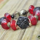 Bracelet indian asian inspired in brass, glass and cinnebar