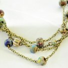 Necklace czech glass in neutrals with wire wrapped beads on antiqued brass chain