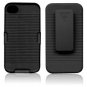 Deluxe Rubberized Hard Case Cover + Belt Clip Holster w/ Stand For iPhone 4S 4G (BLACK)