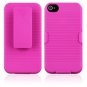 Deluxe Rubberized Hard Case Cover + Belt Clip Holster w/ Stand For iPhone 4S 4G (PINK)