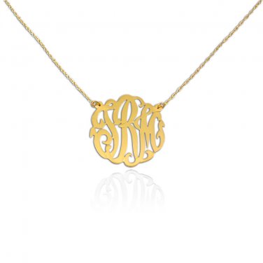 Monogram Necklace 0.5 inch Handcrafted 24K Gold Plated Silver Initial Necklace