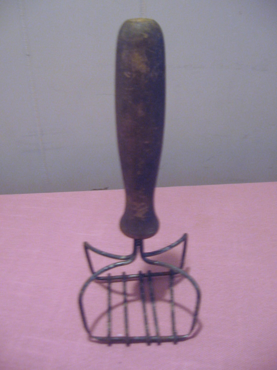 Antique Primitive Potato Masher Metal with Wood Handle