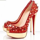 red sole wedding shoes with diamond spikes punps