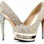 attractive golden shiny diamond dress high heels