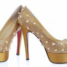 golden dress shoes with pyramid shiny diamond pumps