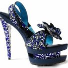 shiny diamond flower dark blue party high heels