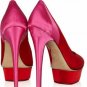 bright red 15cm high thin heel pumps