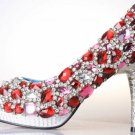 trendy shiny red and white diamond high heels