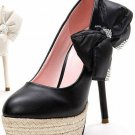 fashion bowtie with diamond and straw bottom high heels