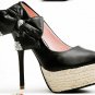 fashion bowtie with diamond and straw bottom high heels