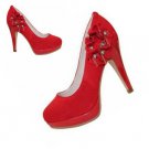 2012latest posh red with flowers on bottom high heel shoes