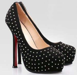 2012trendy shiny star black high heels\red sole pumps