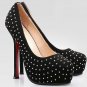 2012trendy shiny star black high heels\red sole pumps