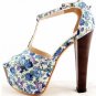 unique classic blue flower with woody heel pumps