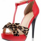 sexy red leopard with butterfly high heels/black sole pumps