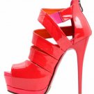 fashion bright red wide barky par/back zapper pumps