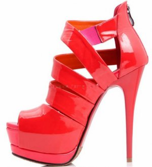 fashion bright red wide barky par/back zapper pumps