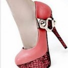 latest pink high heels with snake skin bottom/metal back chaim