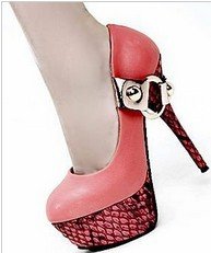 latest pink high heels with snake skin bottom/metal back chaim