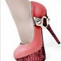 latest pink high heels with snake skin bottom/metal back chaim