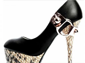 unique knight black high heels\golden snake skin sole and heel