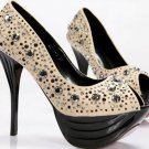 latest golden crastal high heels/silver and black diamond pumps