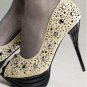 latest golden crastal high heels/silver and black diamond pumps