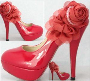 sexy bright red high heels/sweet rose with diamond pumps
