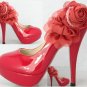 sexy bright red high heels/sweet rose with diamond pumps