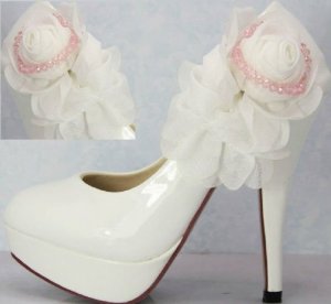popular hot on sale white wedding high heels with beautiful rose