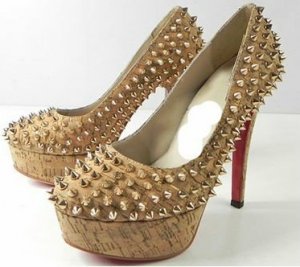 sexy rivets golden high heels/woody bottom pumps